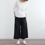 リネン キュロット ゆったりワイドパンツ （ブラック）