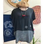 黒の総絞りとへこ帯のトップス　　着物リメイク
