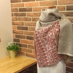 ボタン付き ワイドストール  クロスステッチ  レッド