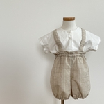 【80.90サイズ】コットンリネンのかぼちゃパンツサロペット(チェック)☆ベビー服 女の子 男の子 80サイズ 90サイズ　1歳　2歳