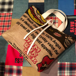 アメリカンヴィンテージイラスト麻袋（新品）バッグ/HUMBURGER L.A+バンダナポケット×生成り綿麻キャンバス広告タグポケットメンズトートバッグ