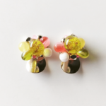 Drop glass bead+stwist plate ＊【lime yellow】+ light green / lemon yellow / coral pink / white