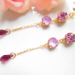 【新作】〜Purple　color～スワロフスキー【イヤリング】ゆらゆら揺れる    夏　ロングイヤリング/ネジバネ式イヤリング　