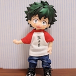 オビツ11 サイズ●半袖ラグランシャツ  「生きる」プリント（赤×白）