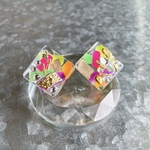 glass rhombus neon clear Earrings