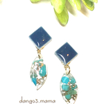 1点物処分価格☆390円☆天然石入レジン☆美濃焼タイルのピアス/イヤリング