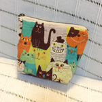 カラフル猫ちゃん柄の手の平サイズポーチ「オレンジ系」(D)