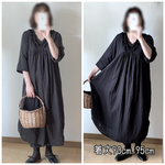 S～LL☆くしゅくしゅレースのワンピース☆ブラック☆ダブルガーゼ、ブラック☆