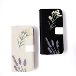 【全機種対応】ミモザとラベンダー 刺繍　手帳型　・ iPhone ケース Android ケース スマホ スマートフォン　カバー
