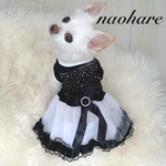 新作　犬服　sサイズ　ペット服　黒ストーンドレス　ペットドレス　豪華　ウエディング　ペットウエア　ワンピース　リボン　チュール　ワンピース　犬ワンピース　猫