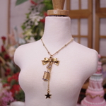 糸巻とボタンのネックレス(金と星)