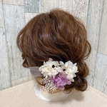 ［79］5本　パープル×ホワイト　浴衣　成人式　卒業式　ウェディング プリザーブドフラワー　ヘアパーツ　ピンク