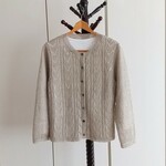 手編み 透かし編みリネンカーディガン（亜麻ベージュ）