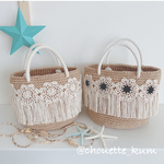 SALE＊flower crochet marché＊　マルシェバッグ　かごバッグ　麻かご　麻バッグ