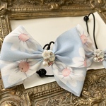 t様ご予約品♡送料無料大人気♡親子や姉妹でお揃いも♡上品エレガントリボン♡キッズリボン♡発表会⭐️シフォン花柄⭐️キラキラ❤️リボンヘアゴム2点セット