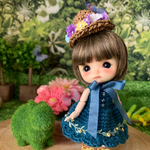 お花の帽子とワンピースSET＊stodoll用（5インチぐらい）＊ブルー