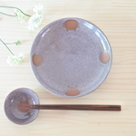 6寸皿(18ｃｍ) ねこ水玉(小豆)在庫有