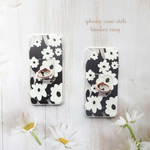 モノトーン北欧 ✿ iphone12 iphone11 iphone7 iphone8 iphoneSE2 ✿ バンカーリング 付き ♥ フラワー シンプル TPU ソフトケース