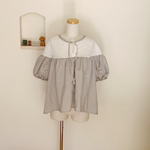 【夏物20%off sale】グレーグリーンのギャザーブラウス