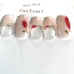 Jurtom117ネイルチップ　夏　赤一輪大好きフラワー花　ネイル　ブライダル　お呼ばれ　お仕事　フレンチネイル