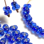 サファイアな、銀の裏道ファルファーレ。50個set3.2×6.5㎜サファイアブルー×ラスター　ホールコート　チェコビーズ　ぷっくり　ピーナッツ