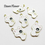 【D-0430】8pcs　伯爵ねこ　25×15mm　ホワイト　チャーム