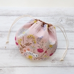 ボタニカルフラワー ♡ まんまる 巾着 ポーチ Mサイズ