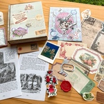 再販　一点もの　ウサギとティパーティのコラージュBOX+アリス紙モノセット❸
