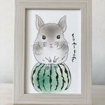 動物イラスト 原画【チンチラ】インテリアに☆。.:＊・゜ふわふわアート☆。.:＊・゜