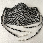 NEW⭐️ロング リボンマスク 黒】（ノーズワイヤー、フィルターポケット付きマスク　不織布マスクカバーにも）【モロッカン柄　