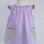 袖無しスモック♡パープルストライプに小花×フリル付き