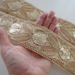 【1m】インド刺繍リボン  【ホワイトゴールド×スパンコール】
