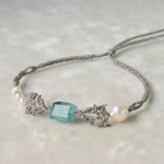 希少石グランディディエライトとあこや真珠の極細マクラメブレスレット