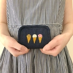 【再販】アイスクリームの手刺繍ミニ財布(b)