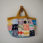 北欧風　四角パッチ　横長トートBAG　帆布　黄色×水色♪　フラミンゴ　アヒル