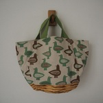 ナチュラルバード柄×トリックバスケット　マルシェBAG♪グリーン　リネン　麻