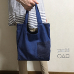 普段使いにちょうど良い❤️ カゴ型　デニムのトートバッグ★ポケット付き