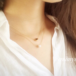 Double Chain 18Kcoating Opal&Pearl Necklace