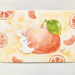 🍊透明水彩画「あま〜い夏みかん」イラストポストカード２枚セット　みかん　うさぎ　ウサギ　果物　フルーツ　癒し🍊