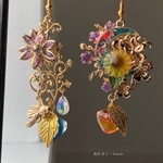 金魚と九尾狐の舞いと鬼灯と向日葵のピアス　イヤリング　アシンメトリー和装小物★ 着物や浴衣、成人式やコスプレにも♪