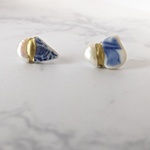 淡水パール×陶器の金継ぎピアス