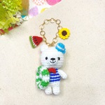 夏♪しろくまのあみぐるみバッグチャーム(ボーダー青T)