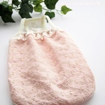【完成品　胴40、着丈27】ペールピンクお花刺繡レースのキャミソール