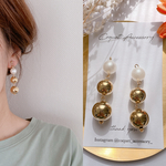 送料無料♡ゴールド×パールの3連イヤリング／ピアス