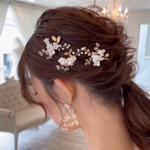 VH12 ヘッドドレス　ウェディング ゴールド　花　小枝　アレンジ　Uピン　髪飾り　成人式　振袖　結婚式　前撮り　卒業式 