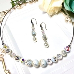 ☆オリエンタルホワイトパールネックレス＆ピアス〜唐草ゴールドライン〜