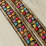 インド刺繍リボンᢂオリエンタルマルチカラーf　インド刺繍/刺繍リボン/リボン/シルクリボン/トリム/ブレード/ジャガードリボン/チロリアンテープ/レース/チュール