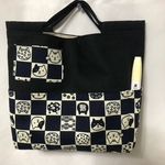 【難あり】和柄ネコちゃん縦長バッグインバッグ。