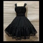 5周年記念特別価格♪2段ティアード シャーリング ジャンパースカート サンドレス★ブラック×黒レース（即納品）