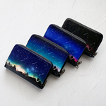 夜空に降り注ぐ流星柄 ミニ財布・コンパクト財布 リールストラップ付き / 夜空 星空 宇宙